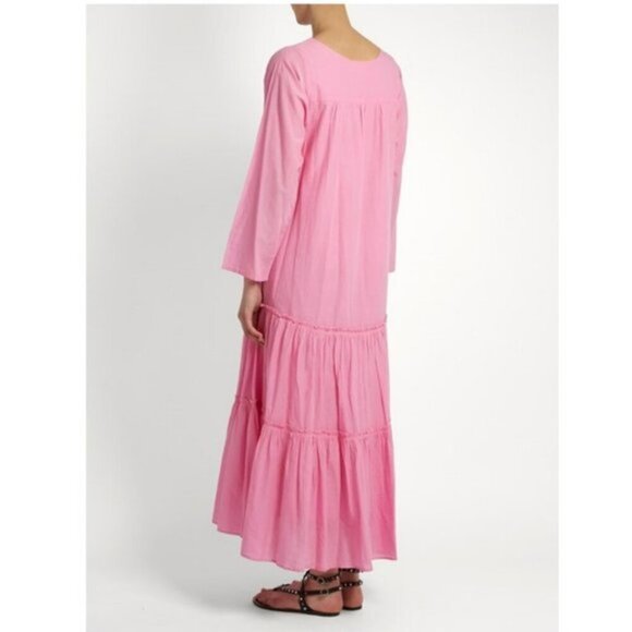 Apiece Apart Atlas Pink Cotton Midi Dress Long Sleeve Tiered Size 4 - Picture 3 of 13